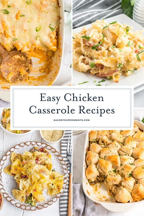 These Chicken Casserole Recipes are a great way to get a comforting dinner on the table quick, and know that the whole family will enjoy it! Chicken Casserole Recipes For Dinner Easy, Casserole Meals, Chicken Casserole Recipes, Best Chicken Casserole, Chicken Zucchini Casserole, Chicken Stuffing Casserole, Chicken Enchilada Casserole Recipe, Hotdish Recipes, Easy Chicken Casserole Recipes