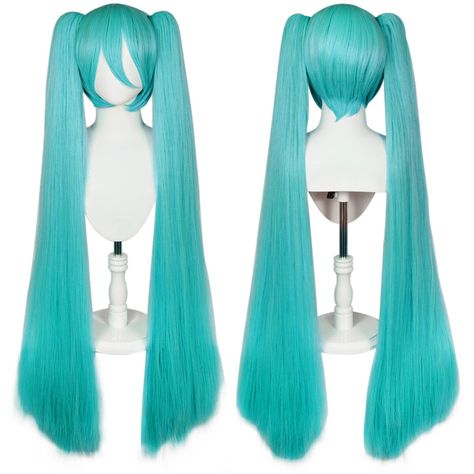 Green Hair Tips, Orange Green Hair, Hatsune Miku Wig, Miku Wig, Miku Cosplay Wig, Cosplay Miku, Green Wigs, Wig Design, Green Cosplay