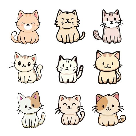 Cute kitten cat doodle style vector illu... | Premium Vector #Freepik #vector #cat-pattern #cute-cat-cartoon #cat-clipart #seamless-pattern-cats Cartoon Cats Cute Drawing, Kitten Drawing Cute, Pet Doodles, Cat Face Illustration, Cat Cartoon Drawing, Cute Kitten Drawing, Cute Cat Doodles, Wall Doodles, Doodles Cat