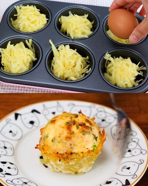 Cheesy Potato Egg Muffins - Greenku Recipes Potato Egg Muffins, Egg Muffins With Potatoes, Egg And Potato Bites, Muffin Tin Potatoes, Muffin Pan Eggs, Breakfast Entrees, Mini Egg Muffins, Muffin Tin Breakfast, Potato And Egg Breakfast