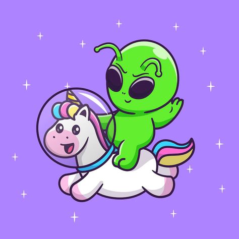 Free Vector | Cute alien riding unicorn astronaut in space cartoon vector icon illustration. science animal icon Alien Cartoon Aesthetic, Neon Space Aesthetic, Unicorn Astronaut, Alien Unicorn, Kawaii Alien, Alien Cute, Animals In Space, Alien Illustration, Cute Aliens