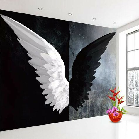 Angel Wings Wall Art, Wall Painting Living Room, Angel Wings Art, Creative Wall Painting, Angel Wings Wall, White Angel Wings, Wall Painting Decor, Wings Art, Custom Murals