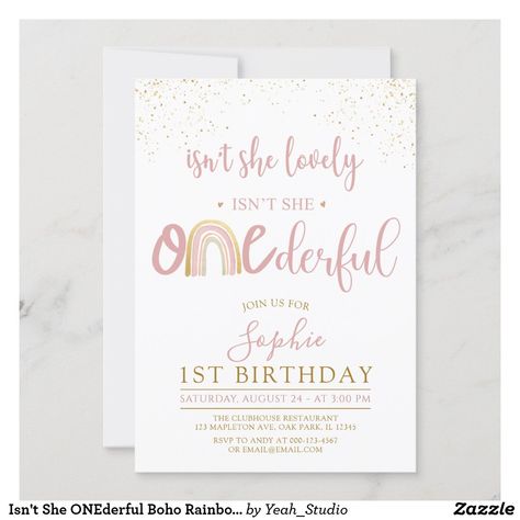 Boho Rainbow First Birthday, Isn't She Onederful, Rainbow Party Invitations, Rainbow First Birthday, 1st Birthday Girl Decorations, Boho Invitations, Girl Birthday Themes, First Birthday Party Themes