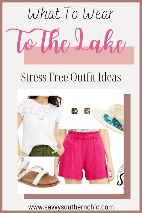 While it might seem like the obvious thing to pack for a weekend at the lake is your bathing suit and a beach cover up or shorts and not much else, you should give a little more consideration to what to wear to the lake. Save these summer lake outfits for your next trip. Lake Looks For Women, Lake Outfit Spring, Weekend Lake Trip Outfits, What To Wear To The Lake Outfits Summer, Lake Weekend Outfit Summer, Lake Outfits For Women Summer, Lake Trip Outfits Summer, Lake Cabin Outfits Summer, What To Wear To The Lake