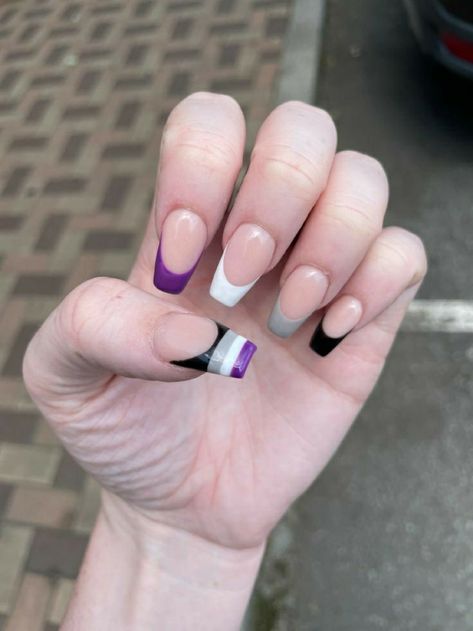 Ace Pride Nails, Aroace Nails, Asexual Nails, Nonbinary Nails, Ace Nails, Subtle Pride Nails, Pride Month Nails, Pride Nails Designs, Pride Nail Art