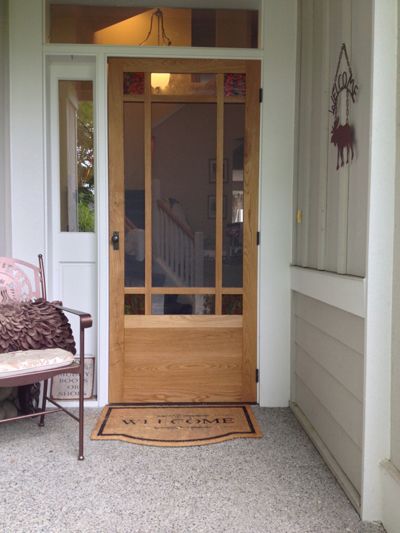 Editor’s Note: Kevin’s screen door project was based on a plan from the August 2010 issue of Woodworker’s Journal, and... Screened Porch Doors, Screen Door Ideas, Custom Screen Doors, Front Door With Screen, Wood Storm Doors, Old Screen Doors, Wood Screen Door, Wooden Screen Door, Diy Screen Door