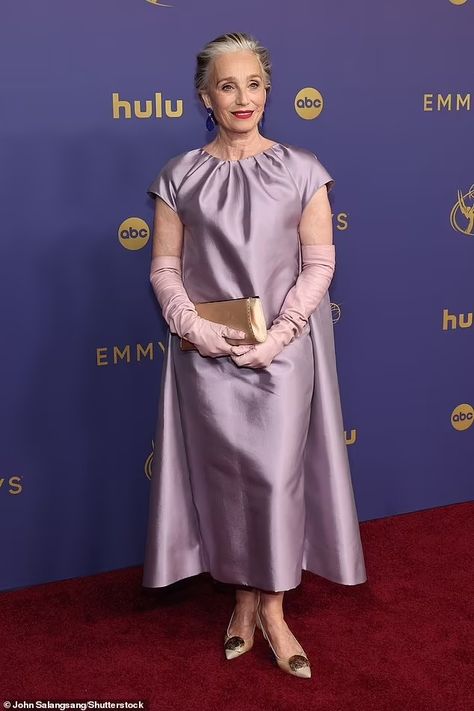 Kristin Scott Thomas is the epitome of chic in lilac satin dress as she graces the red carpet at the 2024 Emmys | Daily Mail Online Lilac Satin Dress, Slow Horses, Imelda Staunton, Kristin Scott, Short Hair Back, Kristin Scott Thomas, Scott Thomas, Martin Short, Allen White