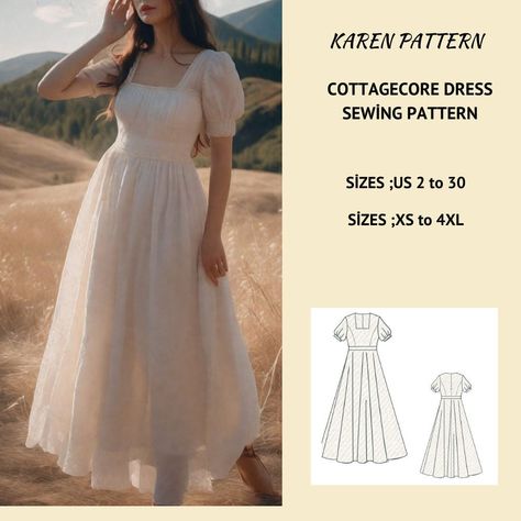 Fairy Cottagecore Dress Pattern,Renaissance,Regency,Maxi Dress, A0-A4-Letter Sizes; US 2 to 30 (Our collection includes plus size options ) Cottagecore Dress Pattern, Diy Skirts, Flared Skirt Dress, Sewing To Sell, Fairy Cottagecore, Retro Pin Up, Couture Mode, Cottagecore Dress, Sewing Skirts