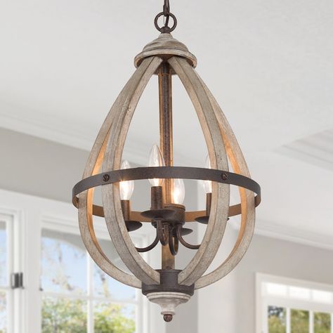 LNC Quaint 4-Light Rusty Bronze and Distressed Wood Farmhouse Cage LED Chandelier in the Chandeliers department at Lowes.com Rustic Wood Lanterns, Candlestick Chandelier, Cage Chandelier, Wood Lantern, Lantern Chandelier, Wood Chandelier, Farmhouse Chandelier, Geometric Chandelier, Drum Chandelier