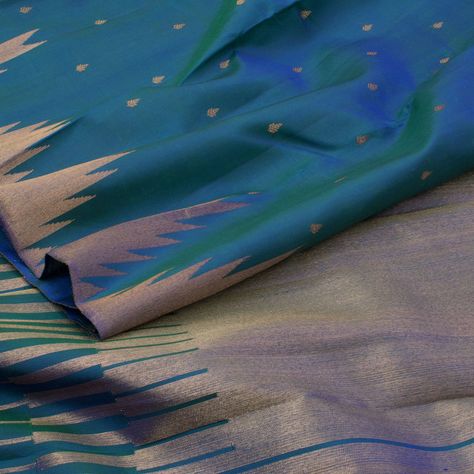 Temple Border Silk Saree, Temple Border Saree, Jute Silk Saree, Elegant Sarees, Silk Kurti Designs, Saree Kanjivaram, Pure Chiffon Sarees, Blue Silk Saree, Cotton Saree Blouse Designs