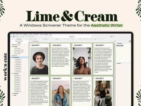 Lime & Cream Aesthetic Scrivener Theme for Windows Work - Etsy Scrivener Themes, Aesthetic Writer, Lime Cream, Cream Aesthetic, Oct 1, Aesthetic Themes, Website Templates, Cream, Green