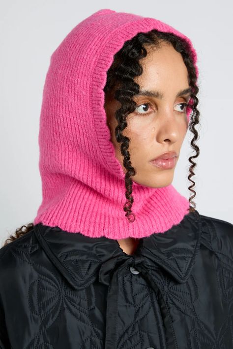 scalloped edge hood in pink – Damson Madder Winter Headwear, Cool Weather, Checked Scarf, Hooded Scarf, Scallop Edge, Knit Hats, Striped Scarves, Winter Dress, Pink Gingham