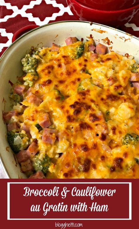 Broccoli Cauliflower Ham Casserole, Low Carb Ham Steak Recipes, Healthy Ham Steak Recipes, Keto Ham Steak Recipes, Recipes With Ham Steak, Broccoli Cauliflower Au Gratin, Keri Recipes, Casserole Broccoli, Cauliflower Au Gratin