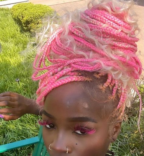 Braided Hairstyles Goddess Braids, Hairstyles Goddess Braids, Pink Box Braids, Purple Braids, Cute Box Braids, Blonde Box Braids, Goddess Braids Hairstyles, Blonde Braids, Box Braids Hairstyles For Black Women