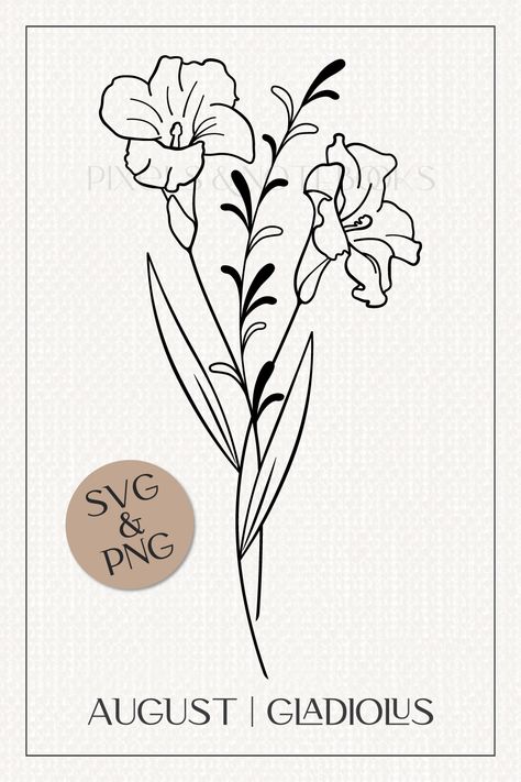 August Birth Flower Drawing, March And August Flower Tattoo, August Flower Tattoo Birth Month, August Birth Flower Tattoo Gladioli, Gladiolus Drawing, Gladiolus Flower Drawing, Birth Flower August, August Birth Flower Tattoo, August Tattoo