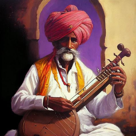 Oil Color Portrait, Red Turban, Dance Of India, Man Painting, Color Portrait, Dreadlock Hairstyles For Men, White Kurta, Crafts Videos, Oil Color