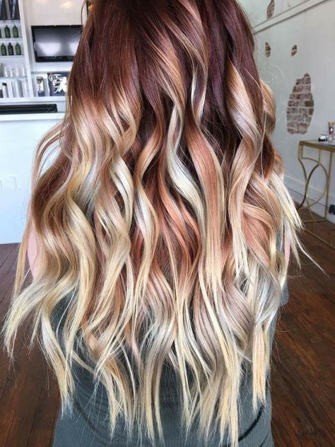 #balyage #ombré #red #copper #blonde Red Balayage Hair, Blond Ombre, Balayage Hair Color, Red Balayage, Red Blonde Hair, Copper Blonde, Blond Balayage, Red To Blonde, Ombré Hair