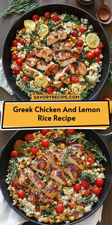 Craving a quick and healthy Mediterranean meal? Our Greek Chicken and Lemon Rice recipe combines tender chicken with a bright lemony rice, ideal for busy weeknights. Be sure to save this tasty recipe for your collection of Mediterranean dinner ideas that will leave everyone asking for seconds! Mediterranean Dinner Ideas, Lemon Rice Recipe, Lemon Chicken Rice, Greek Rice, Greek Lemon Rice, Mediterranean Dinner, Savory Recipe, Creamy Feta, Greek Lemon Chicken