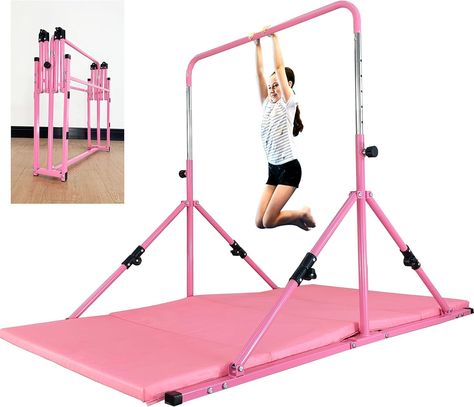 Amazon.com : MARFULA Upgrade Foldable Gymnastic Bar with Mat for Kids Ages 3-12, 200 lbs Weight Capacity, Gymnastic Kip Bar Horizontal Bar for Kids, Gymnastic Training Equipment for Home and Gym Center Use : Sports & Outdoors Gymnastics Equipment For Home, Gymnastics Room, Gym Center, Unicorn Room Decor, Gymnastics Equipment, Kids Gymnastics, Gymnastics Training, Taylor Swift Birthday, Pink Room Decor