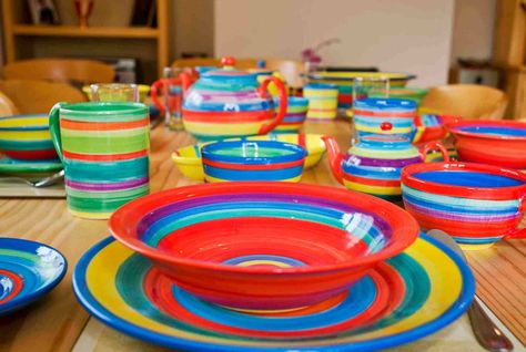 bright-funky-dinnerware Host Dinner Party, Hand Made Pottery, Dinner Guest, Ceramic Dinnerware, Dinner Parties, Dinner Table, Dinner Party, Dinnerware, Hand Made