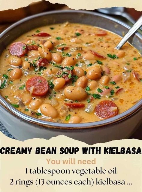 Soup Lovers (Recipes & Tips) | Creamy Bean Soup With Kielbasa | Facebook Creamy Bean Soup, Soup With Kielbasa, Kielbasa Soup, Quick Soup Recipes, Soup Lovers, Kielbasa Recipes, Quick Soup, Soup Maker, Bean Soup Recipes