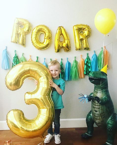 3 Rex Birthday Party Boy Decorations, Dino Balloons, Vintage Cottage Home, Third Birthday Boys, 3rd Birthday Party For Boy, Combined Birthday Parties, Royal Celebration, Dinosaur Birthday Theme, Girl Dinosaur Birthday