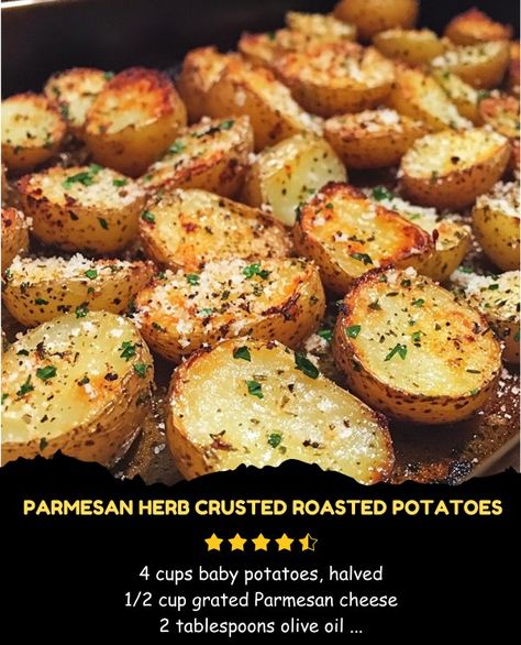 The Savory Secrets Society | Parmesan Herb Crusted Roasted Potatoes | Facebook Herb Crusted Potatoes, Parmasean Potatoes, Crusted Potatoes, Parmesan Crusted Potatoes, Cooper's Hawk, Parmesan Crusted, Baby Potatoes, Roasted Potatoes, Taste Of Home