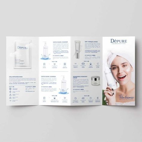 brochure design Beauty Brochures, Brochure Folds, Brochure Design Layout, Dm Design, Brand Presentation, Leaflet Design, Flyer Layout, Brochure Layout, Cosmetic Design