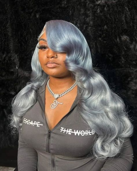 stormy ☔️ Grey Wig Install, Silver Hair Black Women, Grey Wigs For Black Women, Grey Wigs, Aliexpress Hair, Wig Install, Grey Wig, Front Lace Wigs Human Hair, Hair Nails