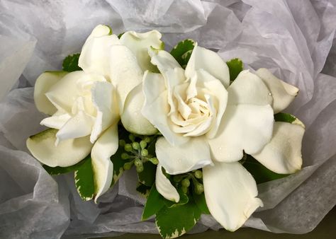 Gardenia Corsage Gardenia Wrist Corsage, Gardenia Corsage, 70th Wedding Anniversary, Prom Corsages, Table Centerpiece Ideas, Senior Stuff, Corsage Prom, Indoor Herb Garden, Event Floral Design