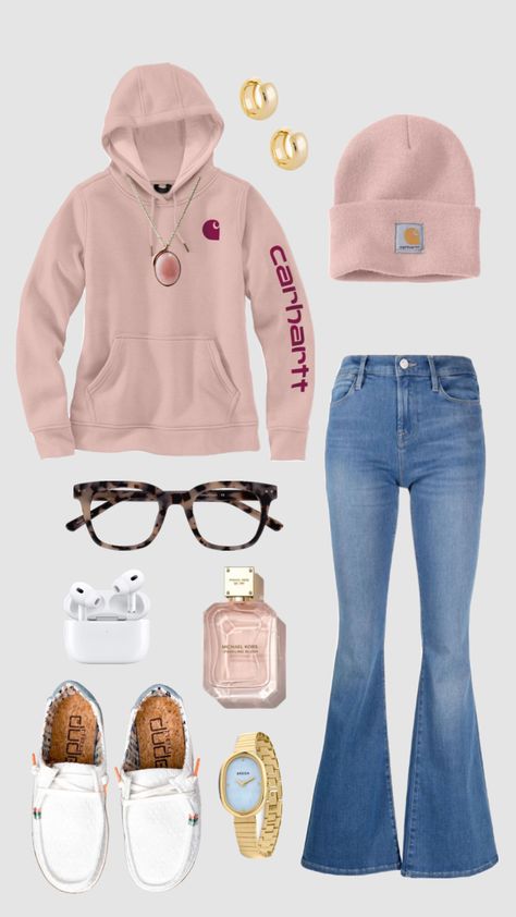 Pink Carhartt hoodie, BREDA Jane Gold and Metal Bracelet Watch, 23MM, Women’s hey dude Wendy boho white crochet, MICHAEL KORS Sparkling Blush perfume, Apple AirPods Pro 2nd Generation with MagSafe Wireless Charging Case - White, Square Ivory Tortoise Eyeglasses, high-waisted flared jeans, Carhartt Knit Cuff Beanie in Pink, Necklace Chain and rose gold pendant 750 and Andean pink opal, Chunky gold hoop earrings - Thick gold hoops - Gold hoop earrings - Huggie earrings - Small hoop earrings Cheap Country Style Pink Hat, Fitted Western Winter Hats, Western Beanie Outfit, Western Outfits With Beanies, Pink Hat Outfit, Pink Kimes Ranch Hat, Country Chic Fashion, Carhartt Beanies, Casual Country Outfits