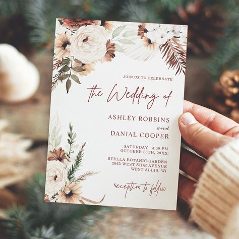 Wonderland Wedding Invitations, Pine Cone Wedding, Bohemian Autumn, Themed Wedding Invitations, Winter Wedding Invitations, Winter Floral, Fall Wedding Invitations, Wedding Invitations Boho, Invitation Floral