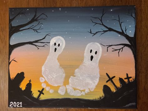 Creating a new baby footprint craft for every holiday! 🎃👶🏼🍂🍁🎨 #ghost #footprint #baby #crafting #holidaycraft #spooky #halloween #craft Ghost Feet Painting, Ghost Footprint Craft, Footprint Painting, Baby Footprint Crafts, Footprint Craft, Baby Footprint, Baby Footprints, Halloween Craft, Halloween Baby