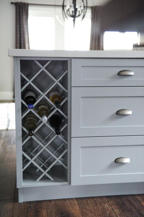 Wine Storage Kitchen, Wine Rack Inspiration, Wine Storage Cabinets, Wine Rack Design, Built In Wine Rack, Kitchen Wine Rack, Gray Kitchen, Custom Kitchen Cabinets, Diy Wine Rack