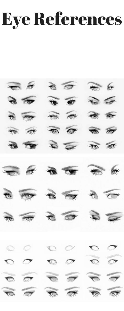 Different Eye Shapes Drawing Reference, Types Of Eye Drawing Styles, Eye Refrence Sketch, Eyes From Different Angles Reference, Different Types Of Eyes Drawing, Eye Proportions Drawing Tutorials, Draw Eyes Different Angles, How To Draw Eyes From Any Angle, Nose Types Drawing Reference