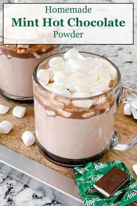 Mint Hot Cocoa Recipe, Andes Mint Hot Chocolate, Peppermint Hot Chocolate Mix Recipe Dry, Flavored Hot Chocolate Mix Recipes, Flavored Hot Cocoa Mix Recipe, Homemade Hot Drink Mixes, Hot Chocolate Flavors, Bulk Hot Chocolate Mix Recipe, Diy Hot Chocolate Mix Recipes