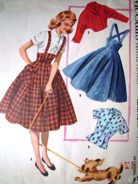 Vintage Pinafore, 50's Fashion, 50s Outfits, Patron Vintage, Jacket Sewing, Skirt Blouse, Fifties Fashion, Jacket Pattern Sewing, Vintage Trends