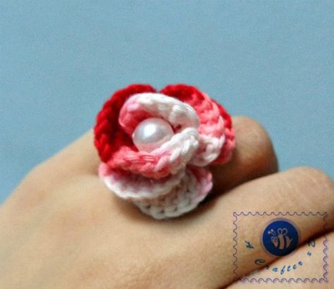 Crochet Ring Patterns, Crochet Ring, Crochet Puff Flower, Crochet Jewlery, Crochet Hack, Crochet Rings, Crochet Jewelry Patterns, Crochet Bracelet, Crochet Rose