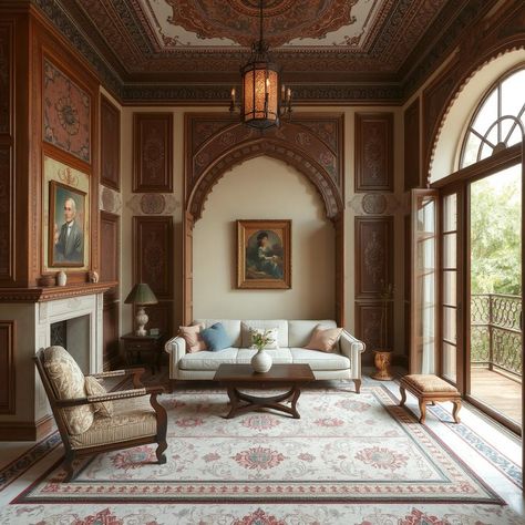 Mughal Interior Living Rooms, Grand Interior Design, Mughal Interior, Grand Interior, Theme Drawing, Drawing Room Interior, Drawing Room Interior Design, Mughal Architecture, Room Interior Design