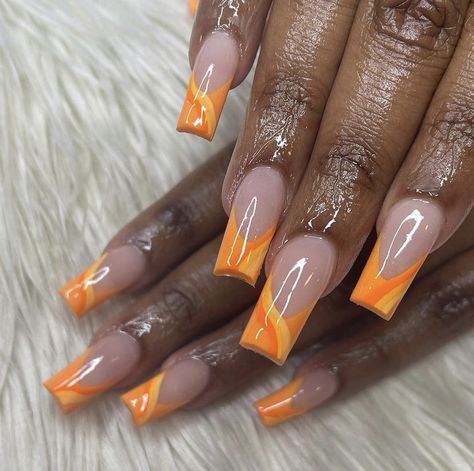 Orange Abstract Nails, White Stiletto Nails, Freestyle Nails, Sunset Nails, Fall Gel Nails, October Nails, Nail Room, Stiletto Nails Designs, Dope Nail Designs