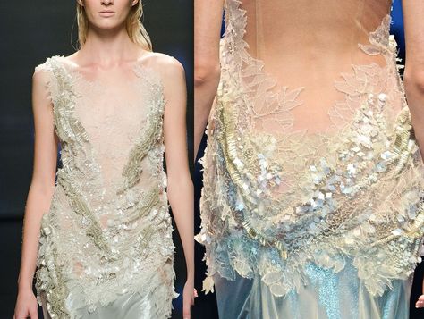 Under The Sea - Alberta Ferretti Sea Shell Wedding Dress, Under The Sea Fashion, Under The Sea Dress, Sea Creature Fashion, Sea Fashion, Deep Sea Inspired Fashion, Sea Shell Dress, Ocean Inspired Fashion Haute Couture, Mermaid Core Runway