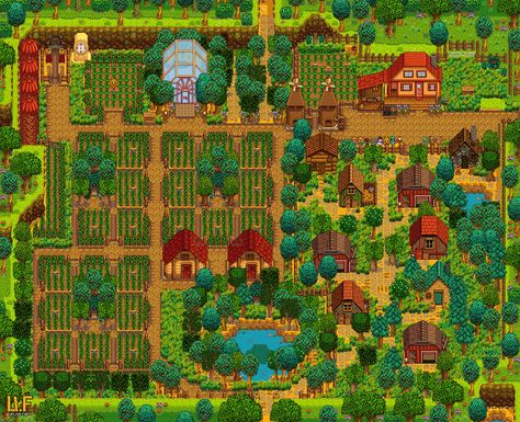 Stardew Valley Farm, Stardew Farms, Stardew Valley Layout, Stardew Valley Tips, Stardew Valley Farms, Top Farm, Farm Plans, Farm Layout, Farm Design