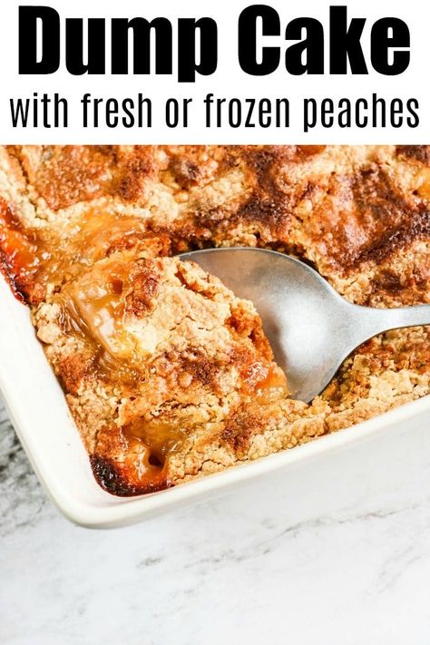 Fresh Peach Dump Cake, Cobbler Dump Cake, Cherry Pineapple Dump Cake, Peach Cobbler Dump Cake, Fresh Peach Recipes, Egg Free Cakes, Fresh Peach Cobbler, Easy Peach Cobbler, Peach Dump Cake