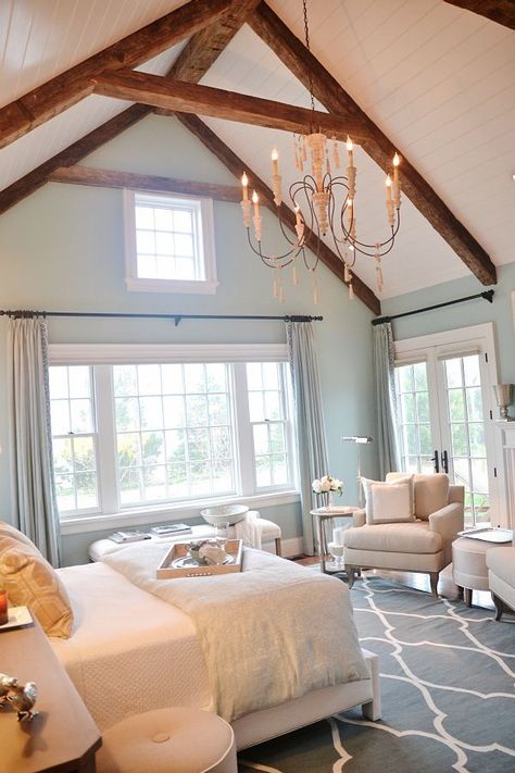 pops of yellow Vaulted Ceiling Bedroom, Hgtv Dream Homes, Bedroom Addition, Hgtv Dream Home, Bedroom Master, Home Addition, Exposed Beams, Remodel Bedroom, The Ceiling