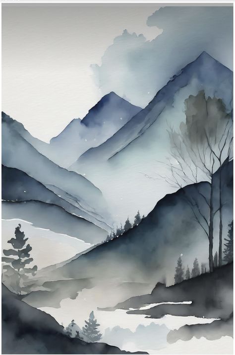 Posters Nature, Watercolor Scenery, Aquarelle Painting, Watercolor Paintings Tutorials, Watercolor Art Lessons, Mountain Art, Beautiful Watercolor, Inspirational Pictures, Easy Paintings