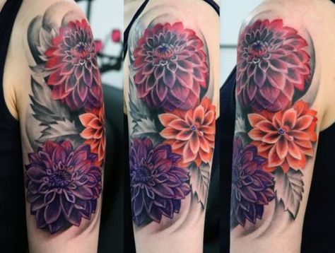 33 Sleeve Flower Tattoo Designs Dahlia Flower Tattoo, Dahlia Flower Tattoos, Wildflowers Tattoo, Dahlia Tattoo, Skin Color Tattoos, Flower Sleeve, Flower Tattoo Sleeve, Tattoo Cover, Tattoo Cover-up