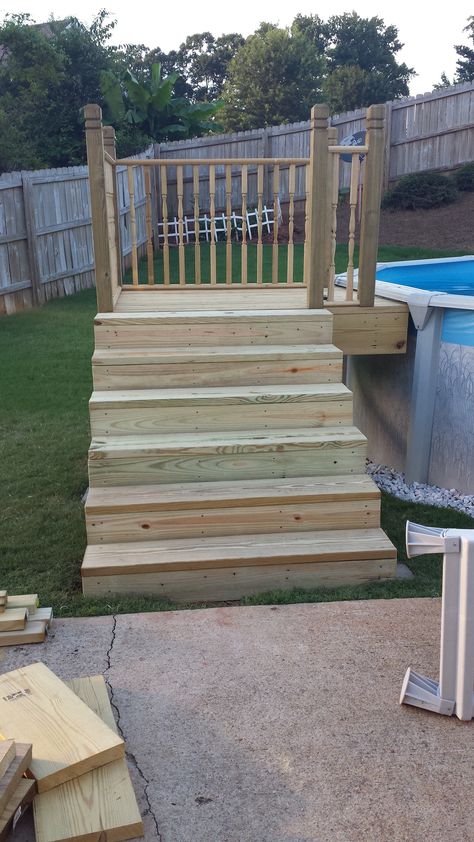 Pool steps 4x4 platform see the finished one on my other post                                                                                                                                                                                 More Above Ground Pool Stairs, Doughboy Pool, Above Ground Pool Ladders, Small Above Ground Pool, Oberirdischer Pool, Above Ground Pool Steps, Piscina Intex, Pool Deck Plans, Best Above Ground Pool