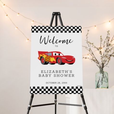 $46.80 | Cars Lightning McQueen Baby Shower Welcome #disney cars, lightning mcqueen, disney pixar, cars movie, cars baby shower, cars movie baby shower, race car, cars and trucks, boy baby shower, race baby shower Disney Pixar Cars Birthday Party Decorations, Lightning Mcqueen Baby Shower Theme, Cars Themed Baby Shower Ideas, Cars Theme Baby Shower Boys, Cars Baby Shower Theme Disney, Cars Baby Shower Theme, Kylie Baby Shower, Disney Cars Theme, Pixar Cars Birthday