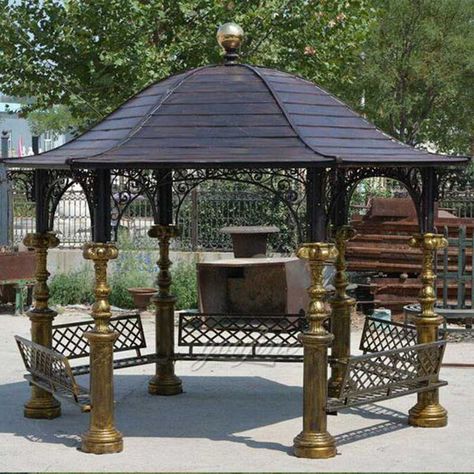 Large Classical Iron Gazebo Park Garden Decor for Sale IOK-116-You Fine Sculpture Wrought Iron Gazebo, Iron Gazebo, Victorian Vases, Large Gazebo, Flower Dome, Pavilion Design, Gazebo Wedding, Backyard Gazebo, Gazebo Pergola