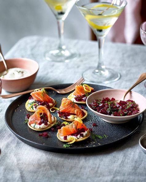 28 Salmon starter recipes | delicious. magazine Salmon Terrine Recipes, Blinis Recipe, Glass Appetizers, Christmas Salmon, Starters Recipes Christmas, Smoked Salmon Starter, Smoked Salmon Terrine, Salmon Starter, Christmas Starter